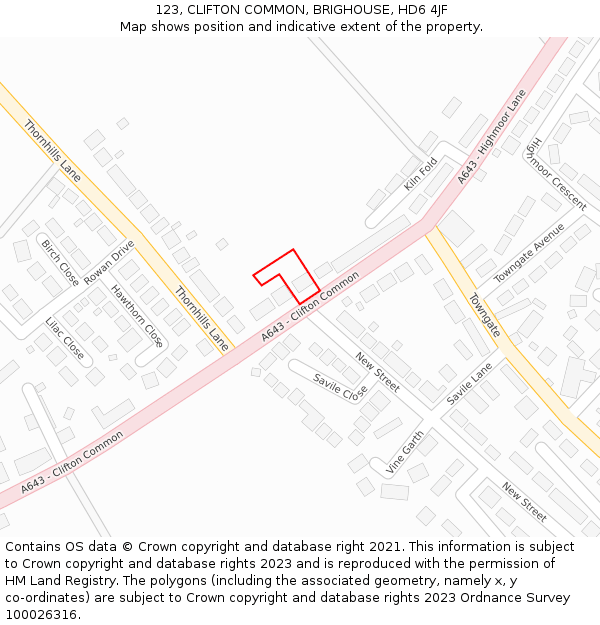 123, CLIFTON COMMON, BRIGHOUSE, HD6 4JF: Location map and indicative extent of plot