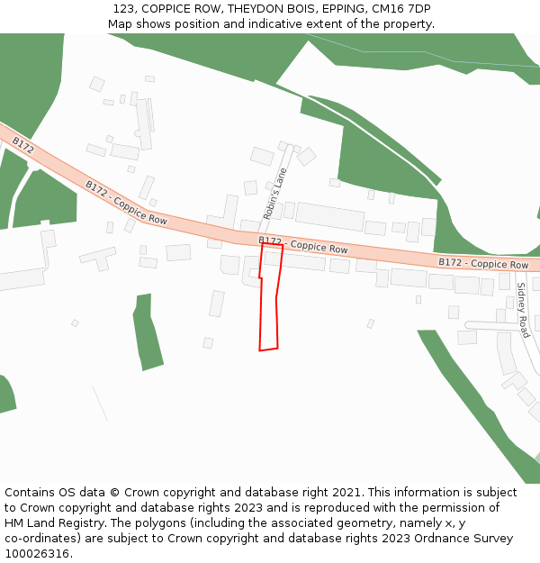 123, COPPICE ROW, THEYDON BOIS, EPPING, CM16 7DP: Location map and indicative extent of plot