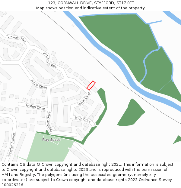 123, CORNWALL DRIVE, STAFFORD, ST17 0FT: Location map and indicative extent of plot