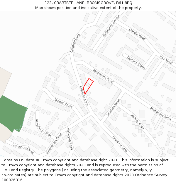 123, CRABTREE LANE, BROMSGROVE, B61 8PQ: Location map and indicative extent of plot