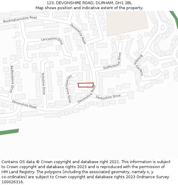 123, DEVONSHIRE ROAD, DURHAM, DH1 2BL: Location map and indicative extent of plot