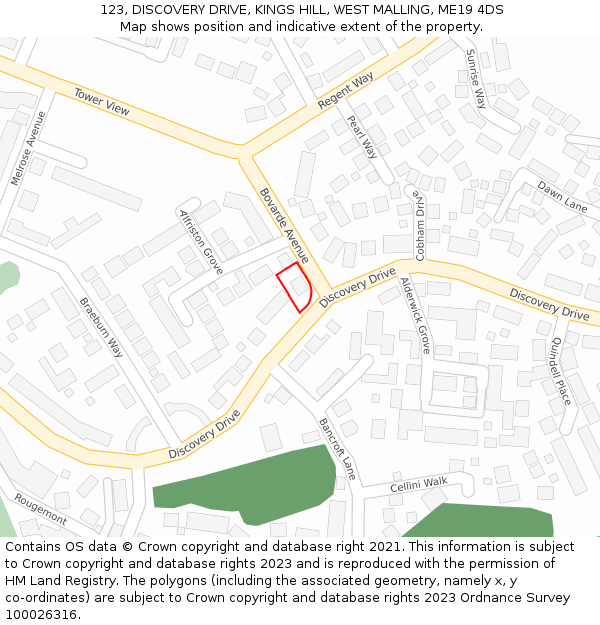 123, DISCOVERY DRIVE, KINGS HILL, WEST MALLING, ME19 4DS: Location map and indicative extent of plot