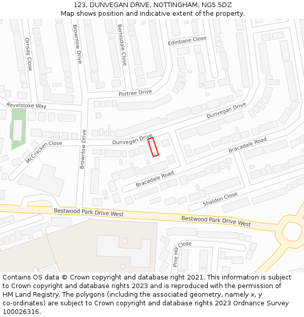 123, DUNVEGAN DRIVE, NOTTINGHAM, NG5 5DZ: Location map and indicative extent of plot