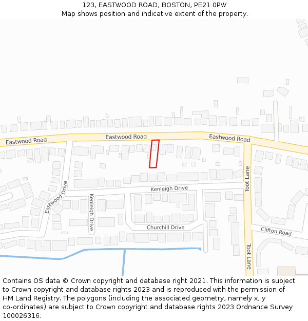 123, EASTWOOD ROAD, BOSTON, PE21 0PW: Location map and indicative extent of plot