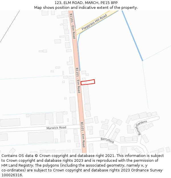 123, ELM ROAD, MARCH, PE15 8PP: Location map and indicative extent of plot