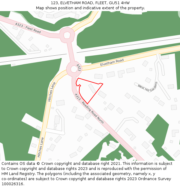 123, ELVETHAM ROAD, FLEET, GU51 4HW: Location map and indicative extent of plot
