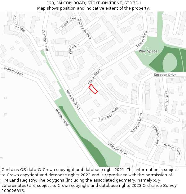 123, FALCON ROAD, STOKE-ON-TRENT, ST3 7FU: Location map and indicative extent of plot