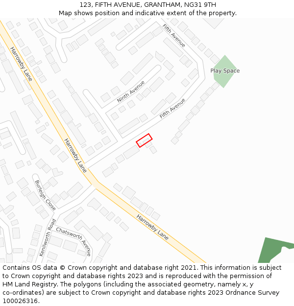 123, FIFTH AVENUE, GRANTHAM, NG31 9TH: Location map and indicative extent of plot