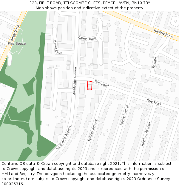 123, FIRLE ROAD, TELSCOMBE CLIFFS, PEACEHAVEN, BN10 7RY: Location map and indicative extent of plot