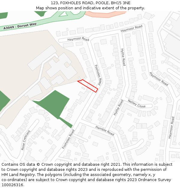 123, FOXHOLES ROAD, POOLE, BH15 3NE: Location map and indicative extent of plot