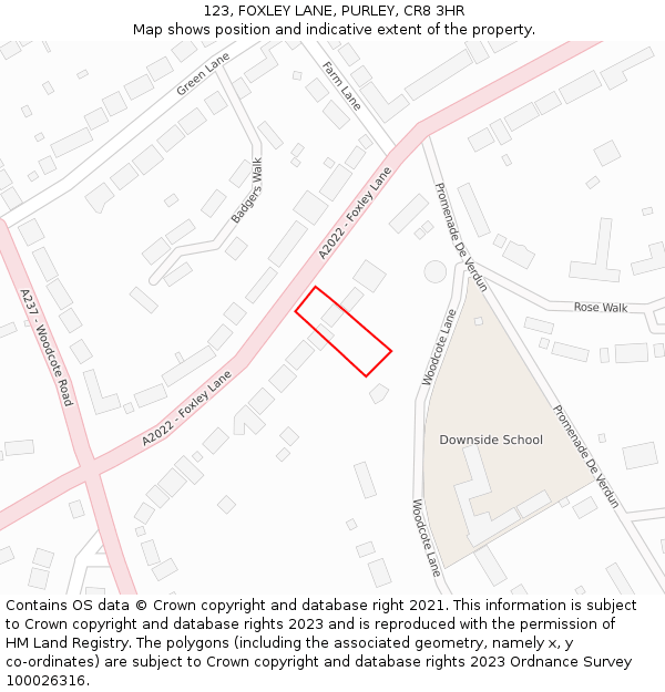 123, FOXLEY LANE, PURLEY, CR8 3HR: Location map and indicative extent of plot