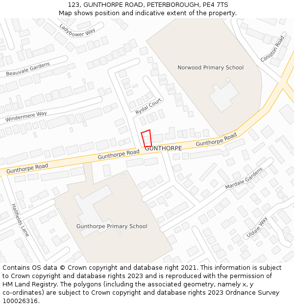 123, GUNTHORPE ROAD, PETERBOROUGH, PE4 7TS: Location map and indicative extent of plot