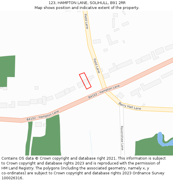 123, HAMPTON LANE, SOLIHULL, B91 2RR: Location map and indicative extent of plot