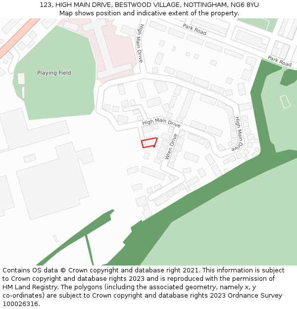 123, HIGH MAIN DRIVE, BESTWOOD VILLAGE, NOTTINGHAM, NG6 8YU: Location map and indicative extent of plot