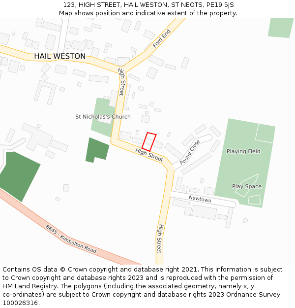 123, HIGH STREET, HAIL WESTON, ST NEOTS, PE19 5JS: Location map and indicative extent of plot