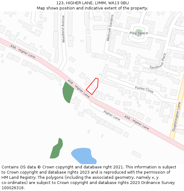 123, HIGHER LANE, LYMM, WA13 0BU: Location map and indicative extent of plot