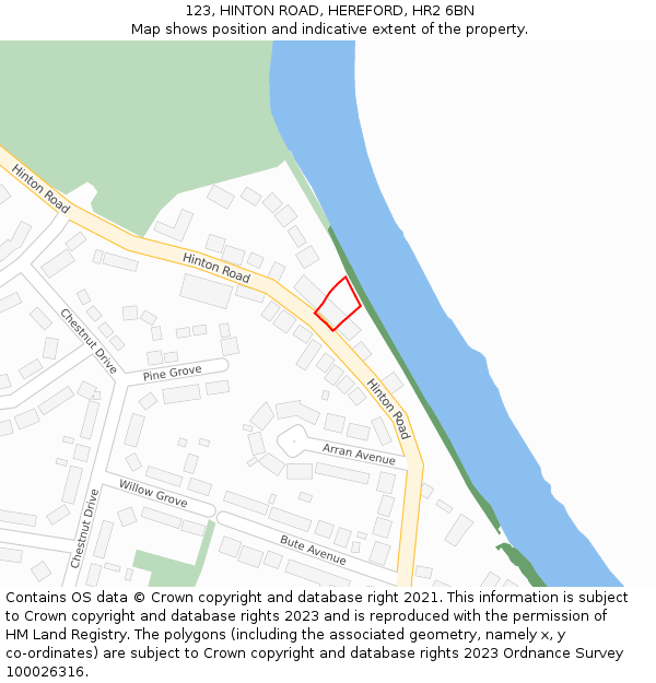 123, HINTON ROAD, HEREFORD, HR2 6BN: Location map and indicative extent of plot