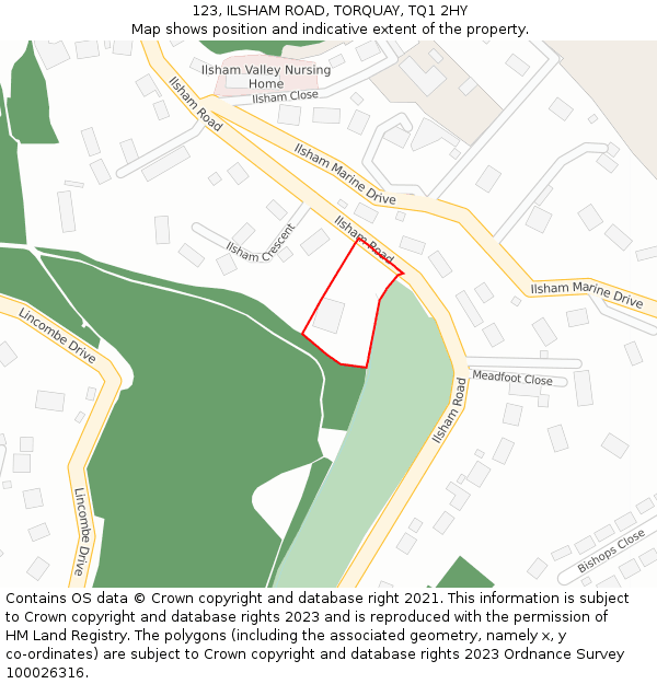123, ILSHAM ROAD, TORQUAY, TQ1 2HY: Location map and indicative extent of plot