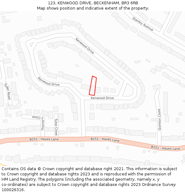 123, KENWOOD DRIVE, BECKENHAM, BR3 6RB: Location map and indicative extent of plot