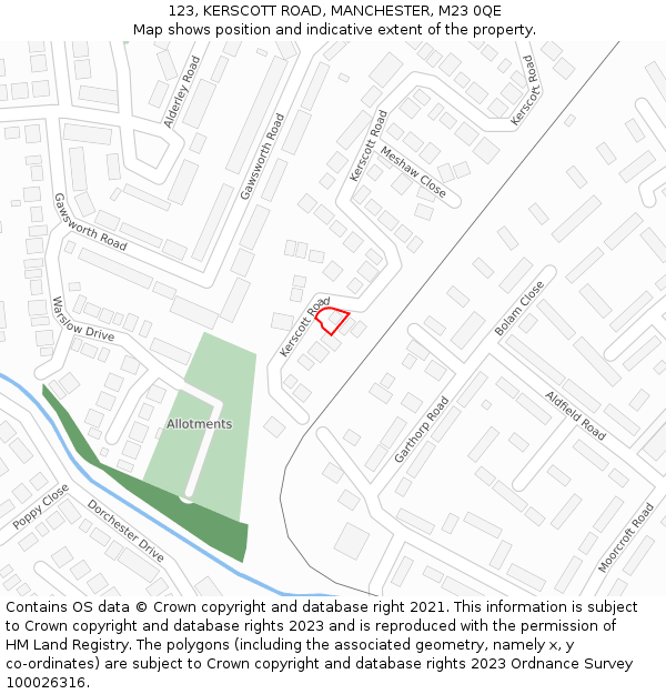 123, KERSCOTT ROAD, MANCHESTER, M23 0QE: Location map and indicative extent of plot