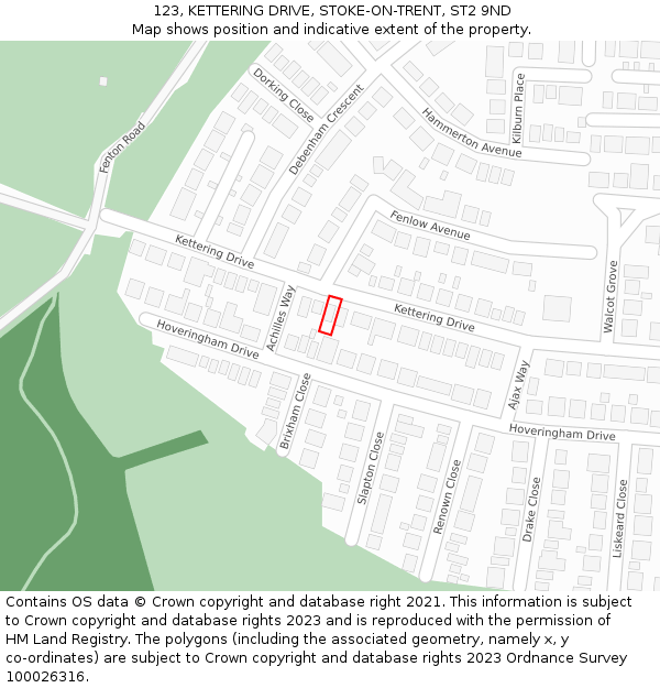 123, KETTERING DRIVE, STOKE-ON-TRENT, ST2 9ND: Location map and indicative extent of plot