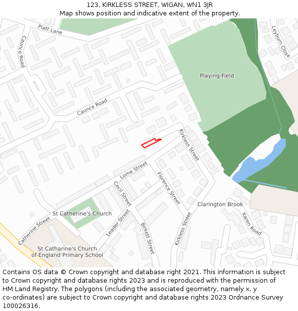 123, KIRKLESS STREET, WIGAN, WN1 3JR: Location map and indicative extent of plot