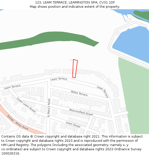 123, LEAM TERRACE, LEAMINGTON SPA, CV31 1DF: Location map and indicative extent of plot