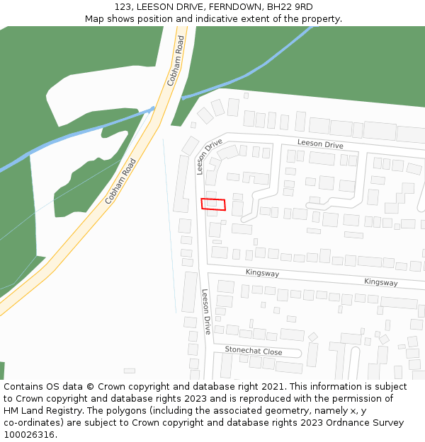 123, LEESON DRIVE, FERNDOWN, BH22 9RD: Location map and indicative extent of plot