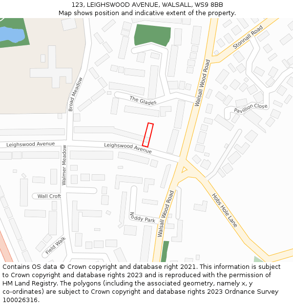 123, LEIGHSWOOD AVENUE, WALSALL, WS9 8BB: Location map and indicative extent of plot
