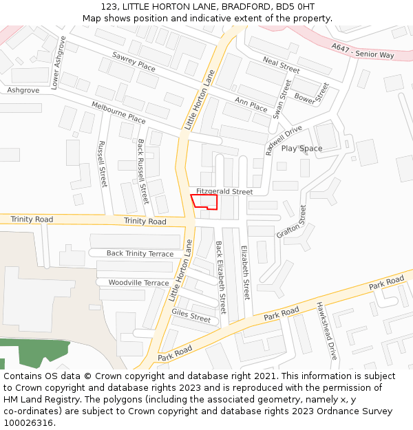 123, LITTLE HORTON LANE, BRADFORD, BD5 0HT: Location map and indicative extent of plot