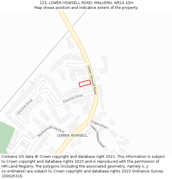 123, LOWER HOWSELL ROAD, MALVERN, WR14 1DH: Location map and indicative extent of plot