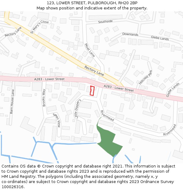 123, LOWER STREET, PULBOROUGH, RH20 2BP: Location map and indicative extent of plot