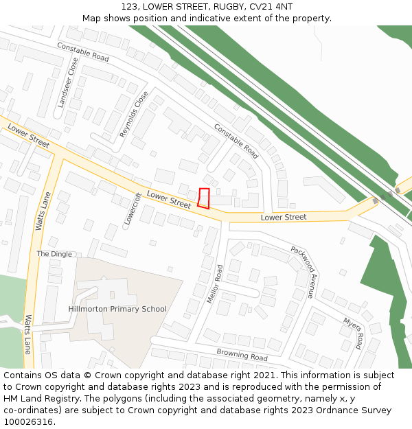 123, LOWER STREET, RUGBY, CV21 4NT: Location map and indicative extent of plot