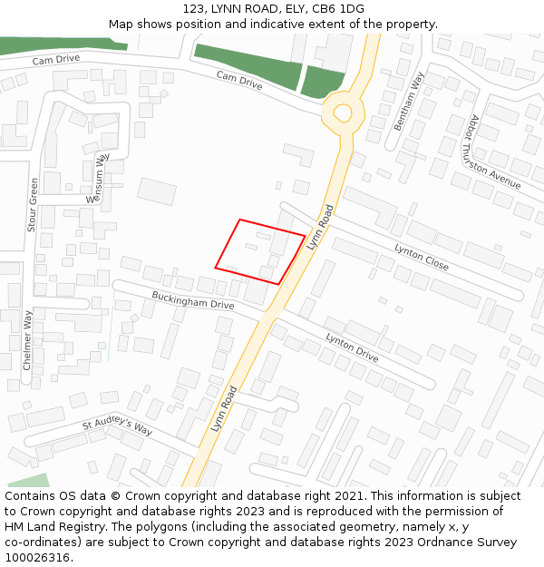 123, LYNN ROAD, ELY, CB6 1DG: Location map and indicative extent of plot