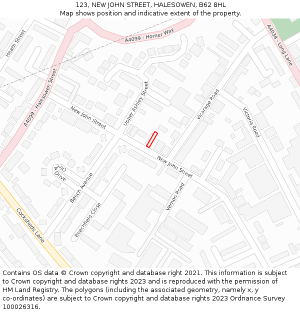 123, NEW JOHN STREET, HALESOWEN, B62 8HL: Location map and indicative extent of plot