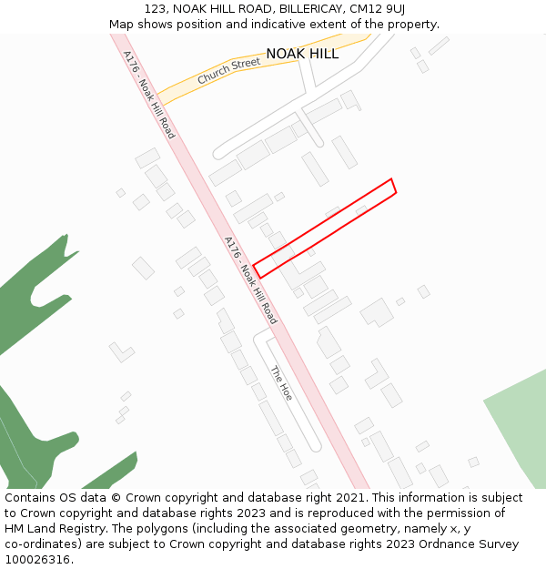 123, NOAK HILL ROAD, BILLERICAY, CM12 9UJ: Location map and indicative extent of plot