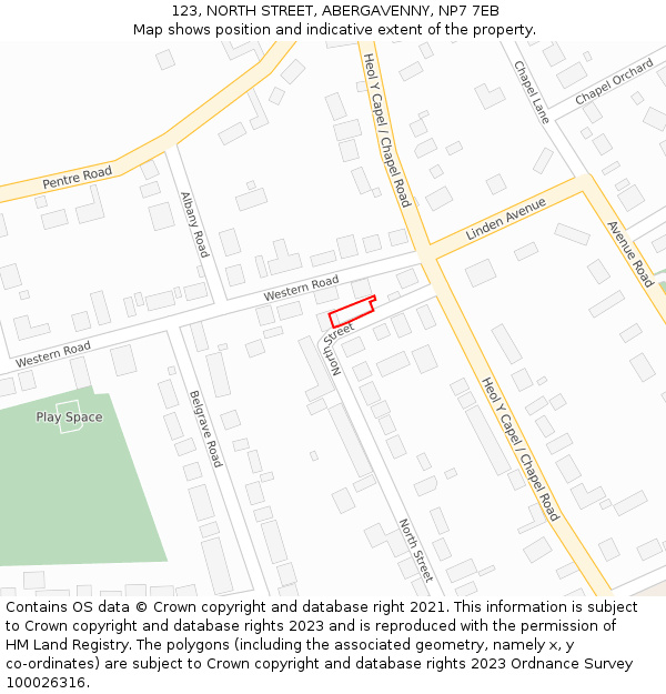 123, NORTH STREET, ABERGAVENNY, NP7 7EB: Location map and indicative extent of plot