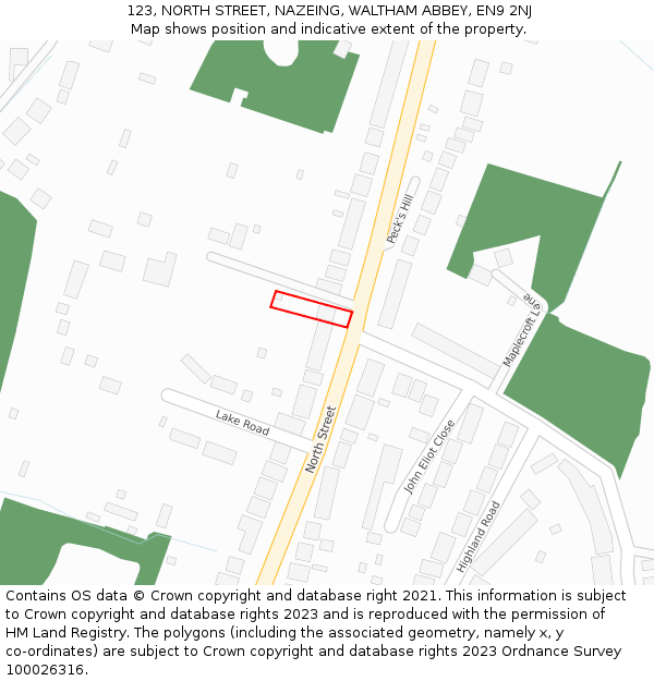 123, NORTH STREET, NAZEING, WALTHAM ABBEY, EN9 2NJ: Location map and indicative extent of plot