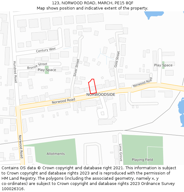 123, NORWOOD ROAD, MARCH, PE15 8QF: Location map and indicative extent of plot