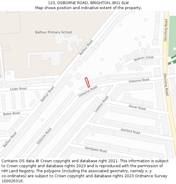 123, OSBORNE ROAD, BRIGHTON, BN1 6LW: Location map and indicative extent of plot