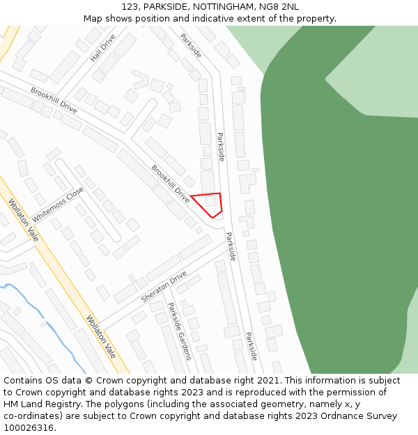 123, PARKSIDE, NOTTINGHAM, NG8 2NL: Location map and indicative extent of plot