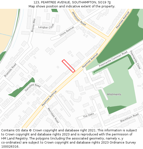 123, PEARTREE AVENUE, SOUTHAMPTON, SO19 7JJ: Location map and indicative extent of plot