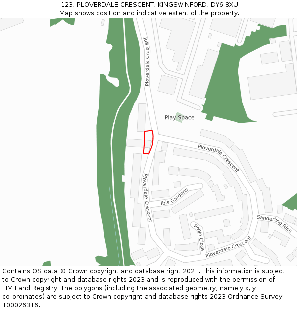 123, PLOVERDALE CRESCENT, KINGSWINFORD, DY6 8XU: Location map and indicative extent of plot