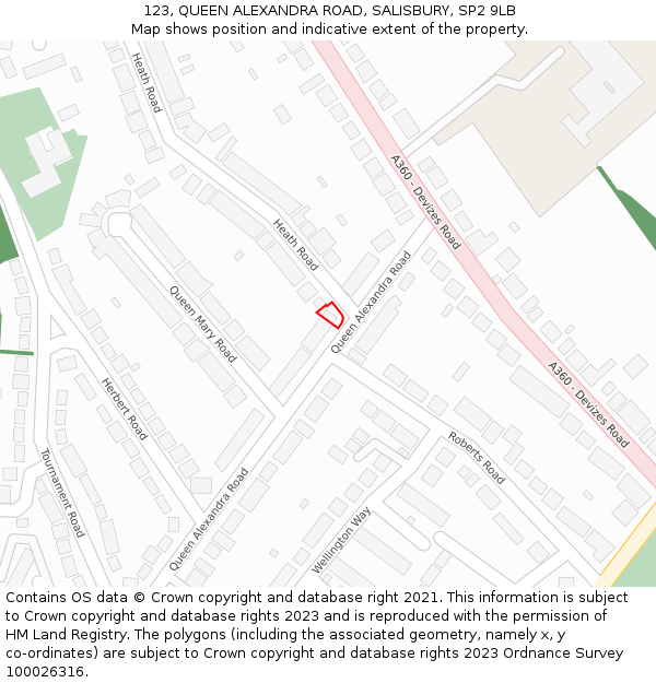 123, QUEEN ALEXANDRA ROAD, SALISBURY, SP2 9LB: Location map and indicative extent of plot