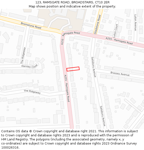 123, RAMSGATE ROAD, BROADSTAIRS, CT10 2ER: Location map and indicative extent of plot