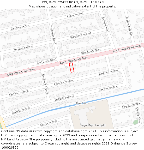 123, RHYL COAST ROAD, RHYL, LL18 3PS: Location map and indicative extent of plot