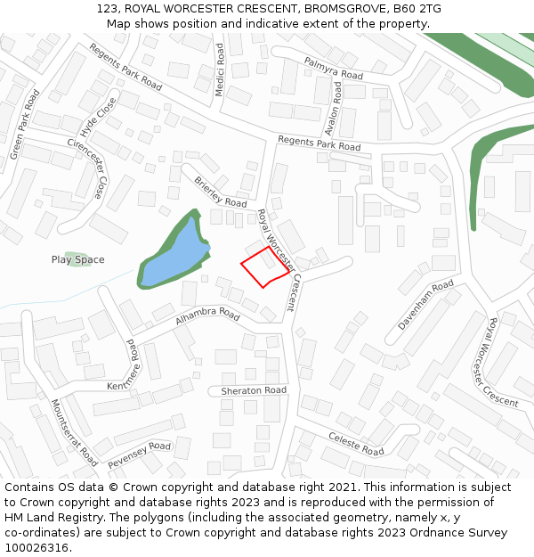 123, ROYAL WORCESTER CRESCENT, BROMSGROVE, B60 2TG: Location map and indicative extent of plot