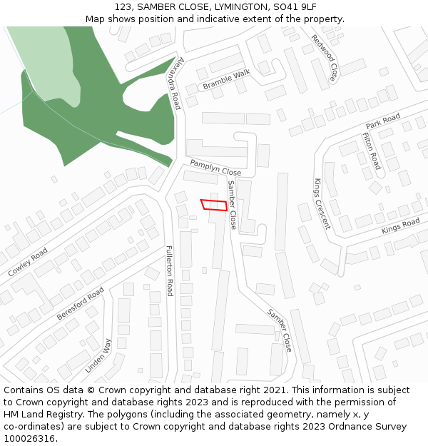 123, SAMBER CLOSE, LYMINGTON, SO41 9LF: Location map and indicative extent of plot