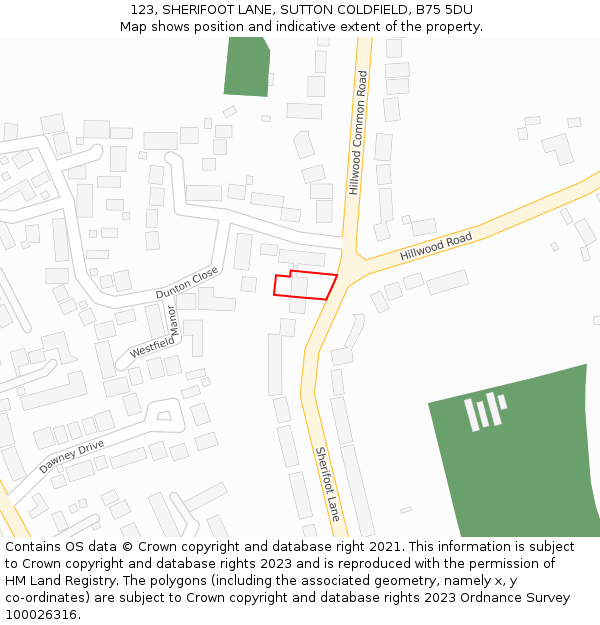 123, SHERIFOOT LANE, SUTTON COLDFIELD, B75 5DU: Location map and indicative extent of plot