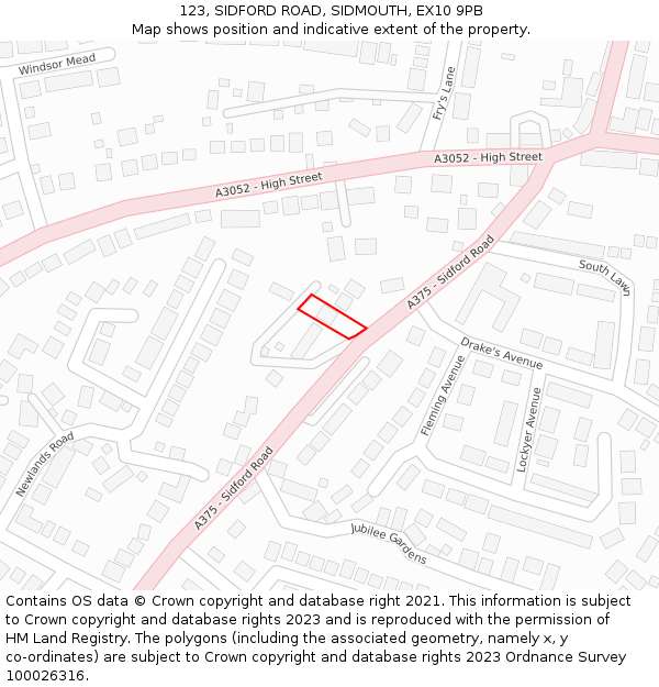 123, SIDFORD ROAD, SIDMOUTH, EX10 9PB: Location map and indicative extent of plot